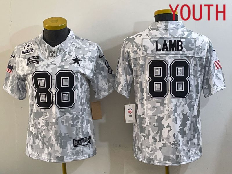 Youth Dallas Cowboys #88 Lamb Nike Arctic Camo 2024 Salute to Service Limited NFL Jersey style 3->youth nfl jersey->Youth Jersey